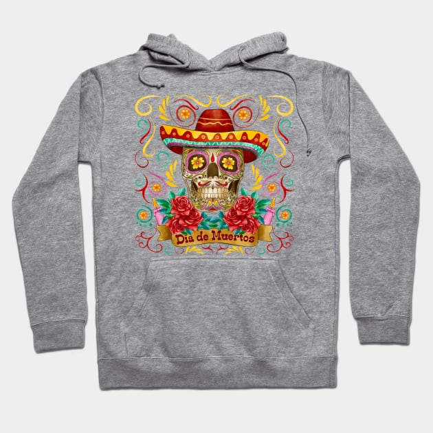 Dia de muertos skull colorful Hoodie by Mako Design 